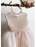 Beaded Pearl Tulle Tea Length Lovely Flower Girl Dress
